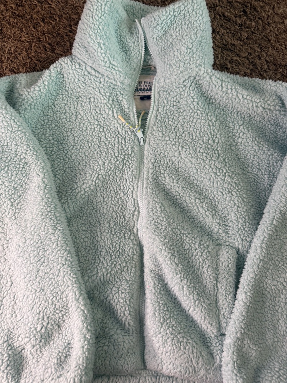 American Eagle Outfitters Light Mint Sherpa Zip Hoodie - Picture 2 of 3